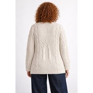 Kilronan Irish Knitwear Merino Wool Cardigan Sweater Cream Heavy Knit Tree Cable